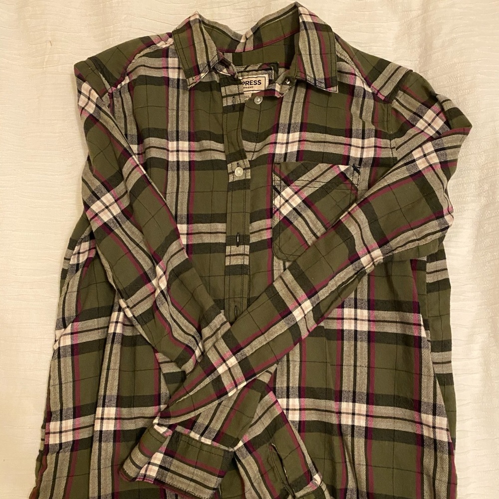 Express olive green flannel top